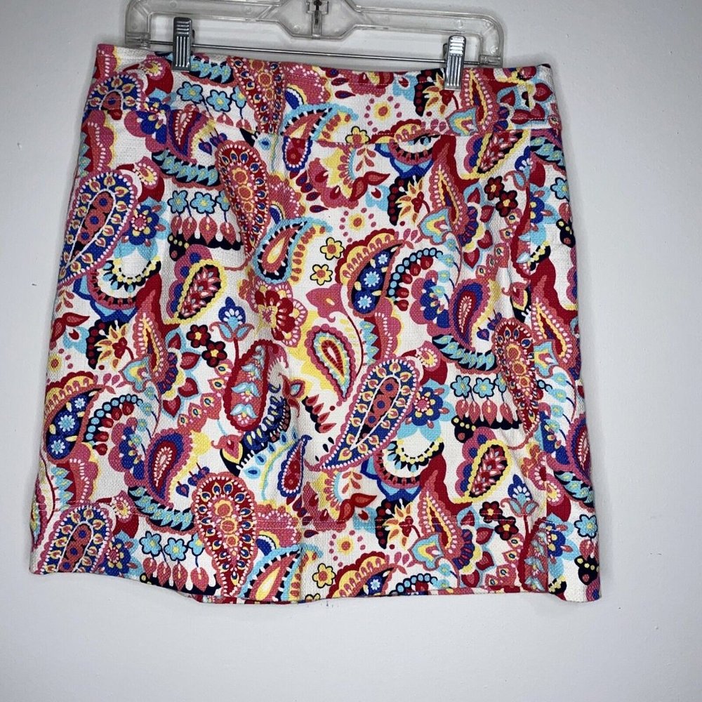 Talbots Pink Blue Print Skirt Lined Size 12 Straight Wiggle 19" Paisley